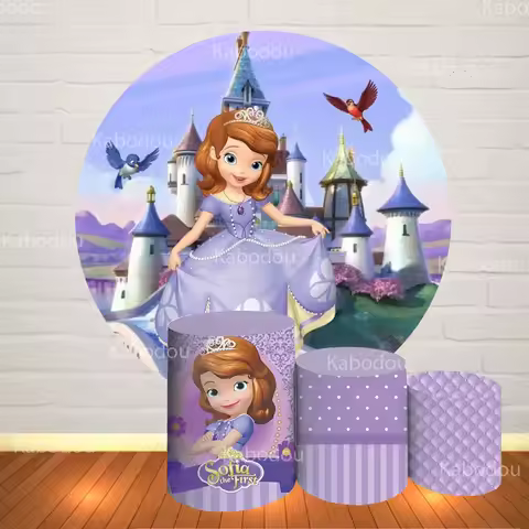 Sofia the First Round Backdrop Baby Birthday Party Baby Shower Photography Background Decor Cylinder