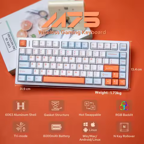 AULA M75 75% Hot-Swap CNC Aluminum Wired/Bluetooth 5.0/2.4GHz Wireless Mechanical Keyboard RGB Backl
