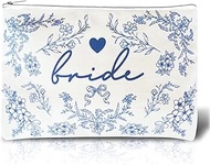 Bride Squad Elegant Bride Blue and White Makeup Bag Bachelorette Party Favors Floral Cosmetic Bag fo