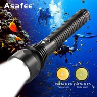 Asafee A17潛水手電筒 Xhp70.2 Led 黃光 白光潛水手電筒安全燈防水IPX8適用2*26650電池