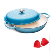 Cast Iron Braiser Pan with Lid กระทะเหล็กหล่อพร้อมฝา Casserole Dish with Lid - Enameled Porcelain Coated Cast Iron Cookware Used as Braising Pan Baking Pan Saucepan Frying Pan and More - 3.8 Quart Capacity