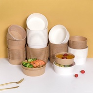 Disposable Kraft Paper Takeaway Packing Box Dumpling Paper Bowl Lunch Box Light Food Fruit Cowhide Salad Bowl Wholesale