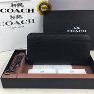 Coach long wallet men zipper wallet black multi-card slot large capacity in stock 74977