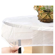 Round Clear Table Cover Protector, Fitted Round Tablecloth with Elastic Edge, Waterproof Vinyl Plast