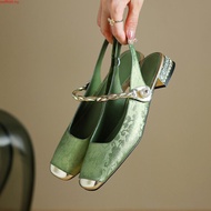 elle heels Chinese high heels 2024 sandal kulit gaya kebangsaan Cina baru retro Baotou tebal tumit t