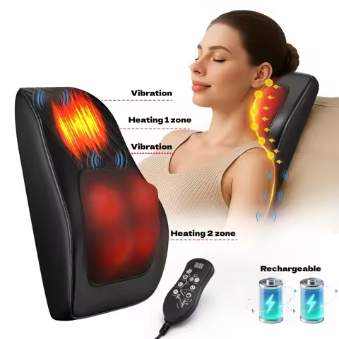 Back Massager with 2 Heat Zone 3D Kneading Vibration Massage Back Pillow Shoulder Leg Christmas Gift