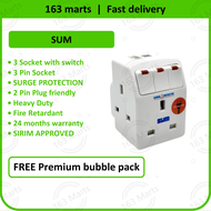 SUM Surge Protector Multiple Adapter Plug adaptor Socket Extension 3 Pin Heavy duty Sirim 3 Way Gang