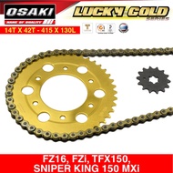 FZ16 FZi Sniper King 150 MXi TFX150/MSLAZ (14T-42T X 415-130L) Osaki Lucky Gold Chain and Sprocket S