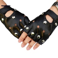 TPU] Leather Fingerless Short Gloves Black Rivets Stud Half Finger Mittens Fashion
