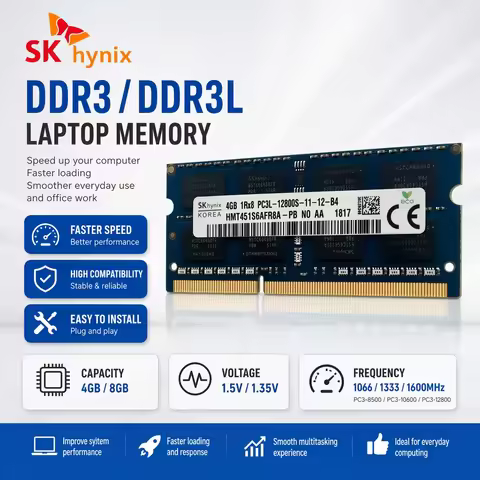 SK Hynix Laptop Memory RAM DDR3 DDR3L 4GB 8GB 1333 1066 1600MHz PC3-8500S PC3-10600S PC3-12800S SODI