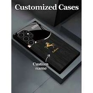 1pc Customizable Name Phone Case With Luxury Gold Horse & Dragon Design, Black High-Definition Tempe