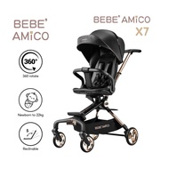 Bebe Amico Dual Two Ways Facing Stroller X7 With 360 Rotation Seat - Black