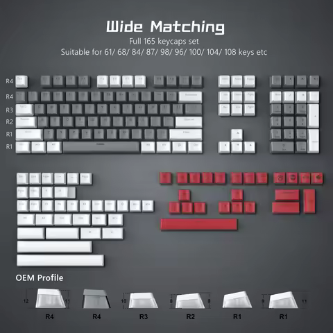 165 Key PBT Pudding Keycaps White Grey Set OEM Profile Double Shot Keycap for GK61/Anne Pro 2 Womier