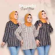 [VIEW] XL-4XL PLUS SIZE MUSLIMAH BLOUSE Straight Striped Blouse 8007Z