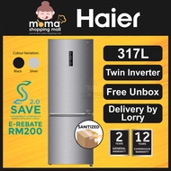 Haier 317L 2 Door Metal Refrigerator Fridge Peti Sejuk with Twin Inverter Technology HRF-IM338BM