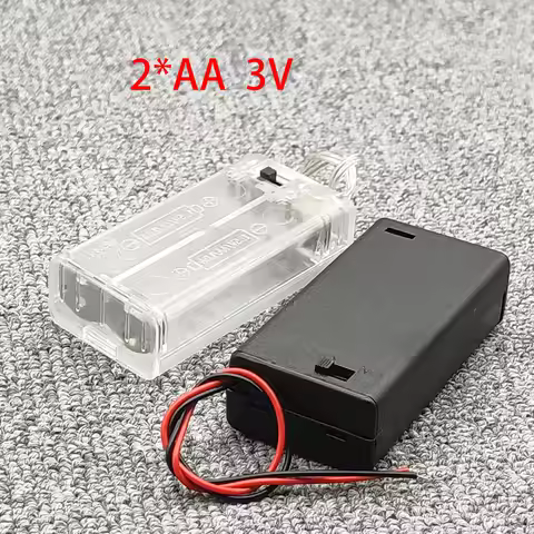 2 AA 3V Battery Holder AA Battery Box Case With Switch 2 X 1.5V AA Battery Holder Case Black/Transpa