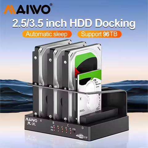 MAIWO 4 Bay Hard Drive Enclosure Sata to USB 3.0 External Multi-Bay 2.5& 3.5 Inch HDD SDD Docking St