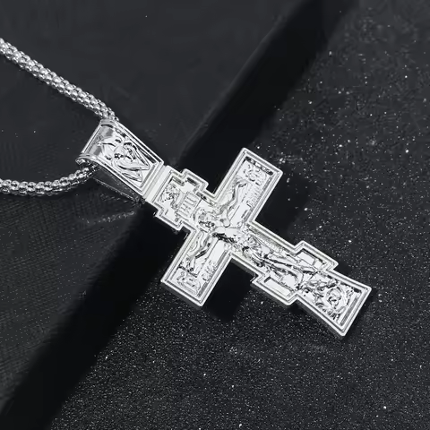 Movie John Wick Jesus Cross Necklace Crucifix Eastern Orthodox Prayer Big Pendant For Men Women Jewe
