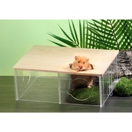 Clear Acrylic Hamster House + Openable Wooden Lid | Minimalist Design Good Ventilation Pet View 20.6