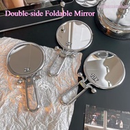 5x Magnified Double-sided Foldable Mirror 360 Rotating Handheld Makeup Desktop Mirror for Home
