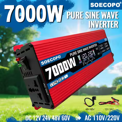 Pure Sine Wave Inverter SOECOPO 7000W 12V for Solar Inverter DC 12V/24V/48V/60V to AC 110V/220V Curr