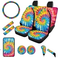 BIGCARJOB 12 Pack Tie Dye Print Car Seat Cover Set for Front and Rear,Hippie Tie Dye Print Car Inter