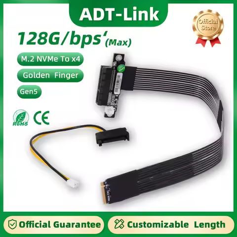 ADT-Link PCIE 5.0 x4 to M.2 NVMe Extension Cable High Speed GEN5 for 2242 2280 SSD Gen5 128Gbps Sign