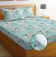 BSB Home Premium Cotton All Round Elastic Fitted Bedsheets with 2 Pillow Covers | Double Bed with Lo