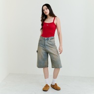 Knee Jeans กางเกงยีนส์ทรง Jort ฟอกสี ติดอะไหล่