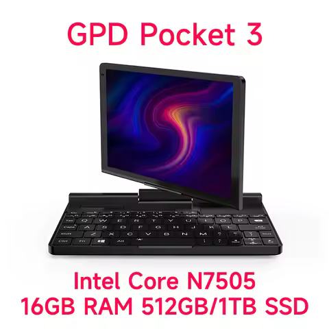 GPD Pocket 3 8-inch Laptop Intel Core N7505 Processor 16GB RAM 512GB/1TB SSD Storage Portable Gaming