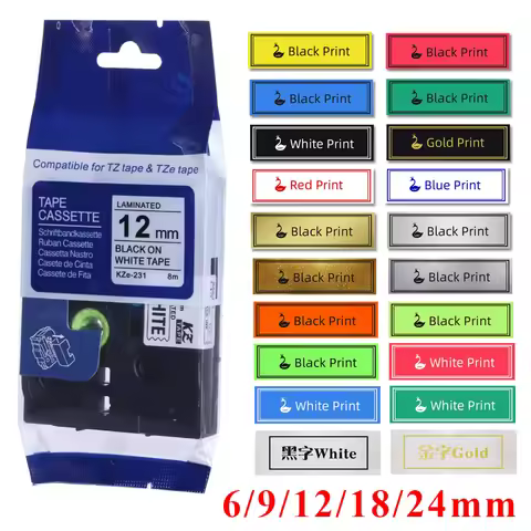 6-24mm Compatible TZe-231 TZe121 TZ335 221 241 251 345 B31 C31 D31 Label Laminated Tape FOR PT-H110 