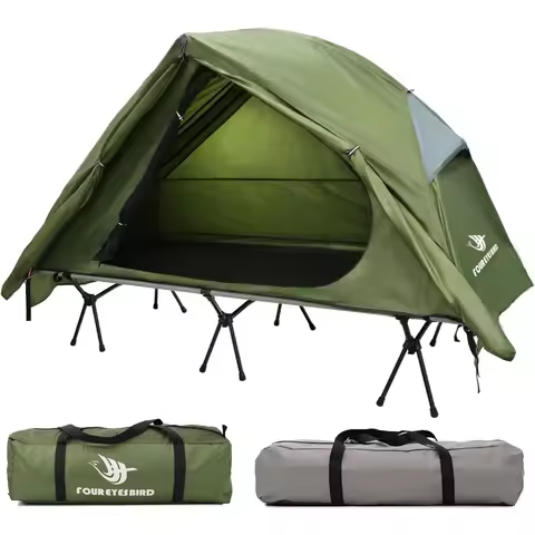 4-in-1 Camping Cot Tent, Foldable Elevated Tent Set for 1 Person to Use, Elevated Camping Bed Tent f