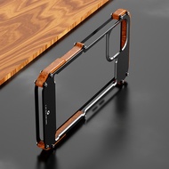 For iPhone 13 12 Pro Max 12 Mini 11 Pro SE 2020 X 10 6 6s 7 8 Plus XR XS Case Aluminum Bumper Metal &amp; Wood Shockproof Phone Case