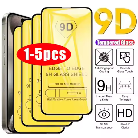 1-5PCS 9D Full Cover Tempered Glass For iPhone 17 16 15 11 12 13 14 Pro Max 16E Screen Protector For
