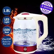 Electric Kettle Jug 1.8L Automatic High Borosilicate Glass With LED Light For Boil Water Kitchen Home Office Use