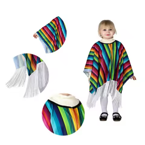 Mexican Cloak Kids Costume Stylish Fringe Tassels Cloak Halloween Cosplay Role Play Party Clothes Me
