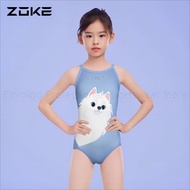 Zoke Teen Swimwear Professional Competitive Girls Swimsuit Quick-Drying Anti-Chlorine Cat Printed Tr