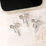 1pc Silver Bow Charm/Phone Charging Port Dust Plug/Decoration Pendant/Compatible With Iphone/Type-C/