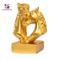 ZTUR_ Horse Figurine Horse Couple Figurine Double Horse Head Resin Sculpture Equestrian Figurine for