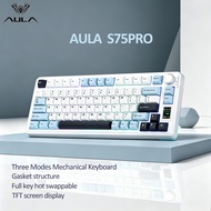 Aula S75Pro Keyboards 75 Percent Tri-Mode Wireless Mechanical Gaming Keyboard Hot Swappable RGB Back