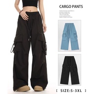 【READY STOCK AT Johor】 Hotgirl⭐Black Cargo Pocket Drawstring Pant Casual Long Pant For Women Retro F