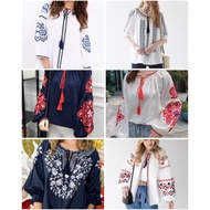 Bohemian embroidered blouse top with tassels