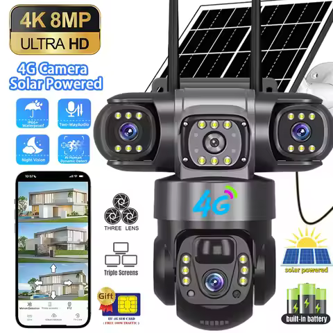V380 Pro 3 Lens IP Solar Camera HD 15 MP Outdoor Waterproof CCTV Night Vision Two-Way Audio Camera M