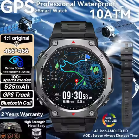 New T-Rex 3 Military Smart Watch Men 1.43-inch AMOLED HD Screen 525 mAh Fitness GPS Sports 10ATM Wat