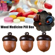 Acorn Shape Ornament Pendant Case/ Wooden Medicine Pill Sealed Container/ Portable Mini Cute Creative Tablet Storage Box