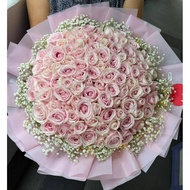 99 Pink Fresh Roses Flower Bouquet | HUAMAMA