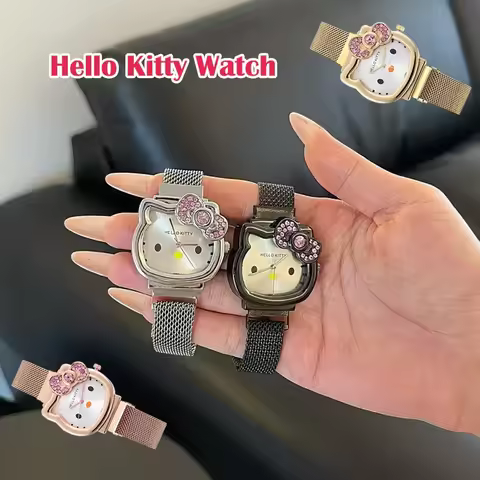 Hello Kitty Cartoon Watch Cute Student Fashion Watch Bow Decoration Quartz Wristwatch Girl Christmas