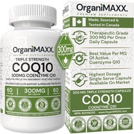 OrganiMAXX CoQ10 Supplement – Coenzyme 300mg Per Capsule, Triple Strength Formula, Non-GMO, for Hear
