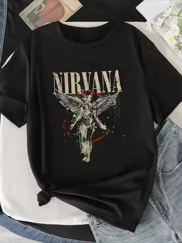 Nirvana Rock Band Classic Album Poster Graphic Print Cotton T-shirt Streetwear Hip Hop Fashion Tee M