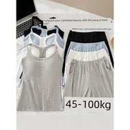 pyjamas baju set perempuan Boleh dipakai di luar baju tidur wanita musim panas dengan alas dada, rom